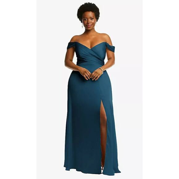 Vivian Diamond Atlantic Blue Flounce Sleeve Empire Waist Gown Slit Women's 4 - Picture 3 of 10